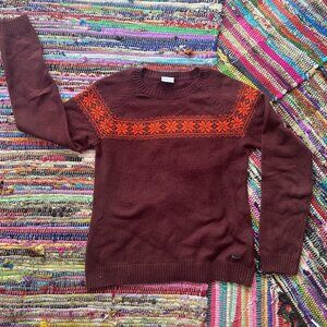 Columbia Burgundy and Orange Cotton Wool Blend Ski Sweater Fall Winter Basics